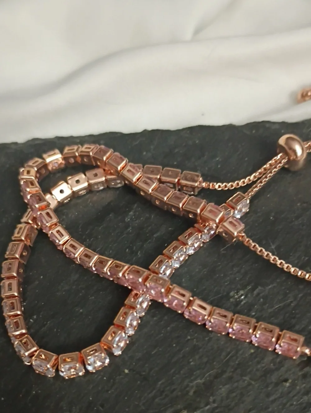 Rose Gold Pink And Clear Adjustable Tennis Bracelets - Women Jewelry